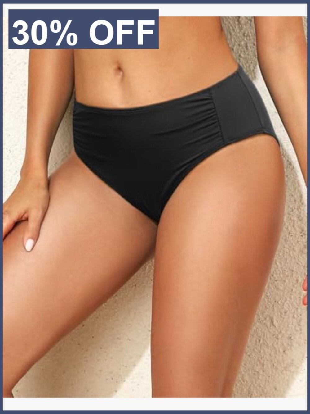 Mid Rise Ruched Bikini Bottom Full Coverage Tummy Control - Picture 4 of 7